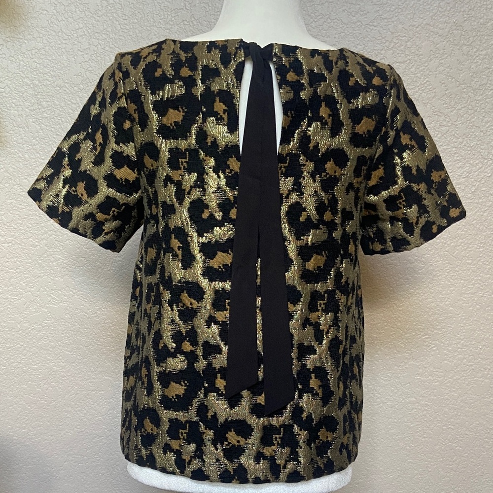 Sale! Leopard Print Gold & Black Women's Top with Black Bow. Size S, Hutch - Picture 4 of 10